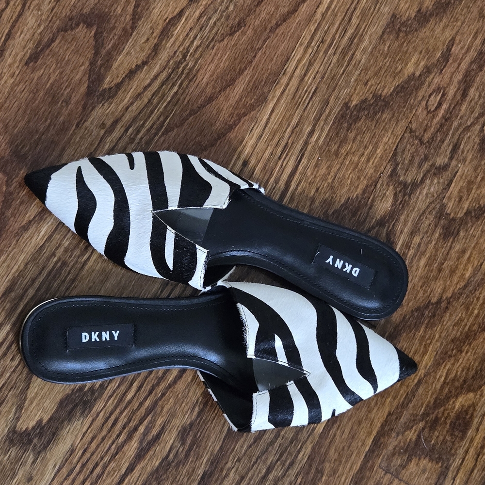 DKNY Zebra Pattern Mules - Black and White